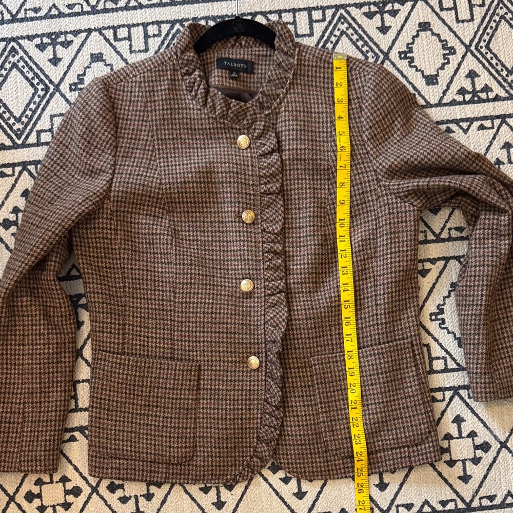 Talbots Brown Tweed Wool lend Blazer with Gold Accents - Picture 9 of 9